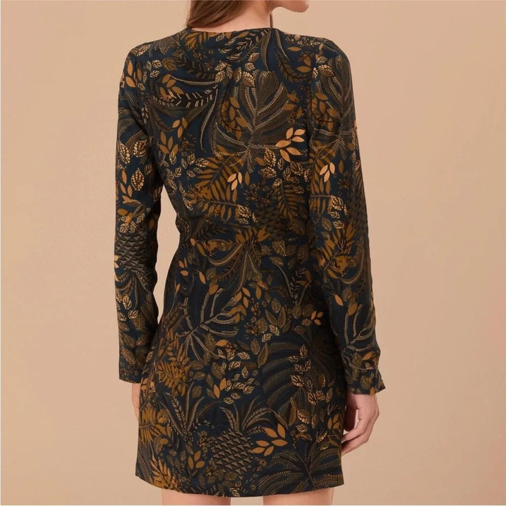FARM Rio Navy and Mustard Leaf-Print Wrap Dress - Picture 3 of 3